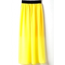 Yellow Elastic Waist Chiffon Maxi Skirt