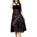 Black Halter Lace Crochet Mini Dress