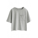 Gray Concise Single Pocket Crop T-Shirt