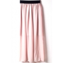 Plain  Elastic Waist Chiffon Maxi Skirt