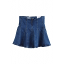 Zipper Fly Seam Detail Blue A-line Denim Skirt