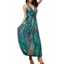 Halter Style Sexy Colorful Peacock Print Longline Dress