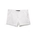 White Plain Pockets Zipper Fly Shorts