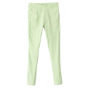 Green Plain Elastic Fitted Skinny Pants