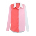 Pink Block Cute Style Casual Shirt