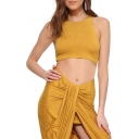 Yellow Fitted Crop Racerback Tanks