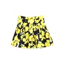 Yellow Floral Print A-Line Pleated Mini Skirt