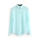 Light Blue Loose Long Sleeve Point Collar Shirt