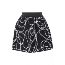 Mono Print Wool Elastic Waist Mini Skirt