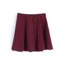 Burgundy Plain Ruffle Hem Pleated Mini Skirt