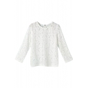 White Lace Floral Crochet Long Sleeve Zipper Back Blouse