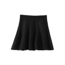 Black High Waist Double Seam Detail A-line Skirt