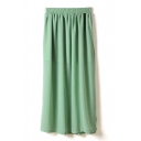 Green Elastic Waist Chiffon Split Hem Maxi Skirt