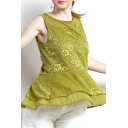 Summer Hot Plain Lace Crochet Fitted Tanks with Ruffled Hem