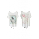 Flower&Rabbit and Butterfly Print White Tee