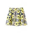 Fresh Floral Print Elastic Pleated Mini Skirt