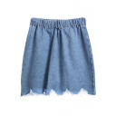 Sky Blue Distressed Hem Bodycon Skirt