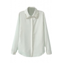 White Beaded Embellished Long Sleeve Shirt