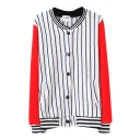 Stripe Color Block Sleeve Stand Up Collar Jacket