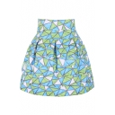 Geometrical Pattern High Waist Pleated Mini Skirt