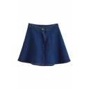 Concise Plain A-line Denim Skirt
