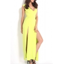V-Neck Sleeveless Fitted Maxi Dress with Side Split