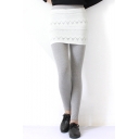 White Lace Panel Plain Fitted Pencil Leggings