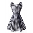 Mono Geometry Checker Print Sleeveless Dress