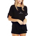 Black Short Sleeve Roll Cuff Cancer T-Shirt