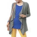 Plain Long Sleeve Loose Cardigan with Waterfall Front