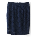 Blue High Waist Lace Pencil Skirt