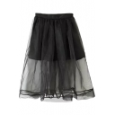 Black Organza Illusion Style Midi Skirt