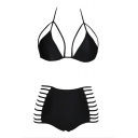 Black Halter Cutout Detail High Rise Bikini Set