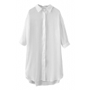 White 1/2 Sleeve Midi Basic Shirt