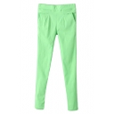 Green Ruffled Pocket Skinny Pants