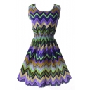 Curve Geometry Pattern Sleeveless Dress