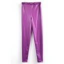 Purple Shining Fake Leather Leggings
