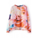 Colorful Floral Print Round Neck Long Sleeve Sweatshirt
