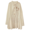 Bow Collar Windmill&Girl Embroidered Cute White Dress