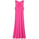 Plain Modal Scoop Neck Fitted Round Neck Maxi Dress