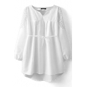 White Plain Cutout Shoulder Belt Long Sleeve Dress