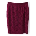 Red High Waist Lace Pencil Skirt
