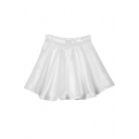 White Plain Elastic Waist Ruffle Hem Skirt