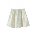 White Elastic Waist A-Line Mini Skirt