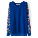 Blue Fashionable Print Long Sleeve Sweatshirt