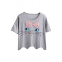 Cat with Bow Scalloped Hem T-Shirt