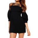Sexy Lace Insert 3/4 Sleeve Fitted Mini Dress
