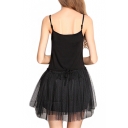 Star Embellish Black Modal&Mesh Panel Mini A-line Slip Dress