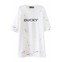Cartoon Ducky Print White Short Sleeve T-Shirt