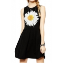 Must-have Comfortable Sleeveless A-line Dress in Sunflower Pattern